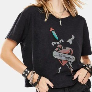 Ed Hardy Womens Dagger Heart Graphic Cropped Tee, L NWT